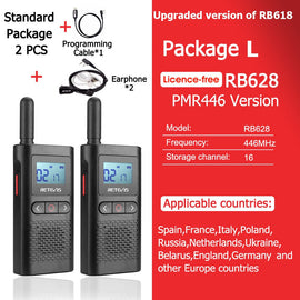 Retevis RB618 Mini Walkie Talkie Rechargeable Walkie-Talkies 1 or 2 pcs PTT PMR446 Long Range Portable Two-way Radio For Hunting